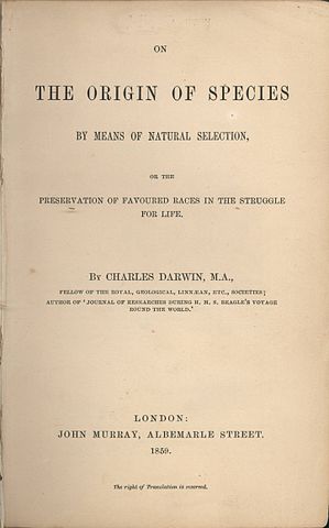 Figure 1: The title page of Darwin's most famous book, On the Origin of Species by ^~Means of Natural Selection.