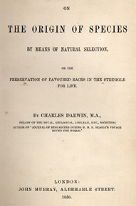 Figure 4: Title page of the 1859 Murray edition of the Origin of Species by Charles Darwin.