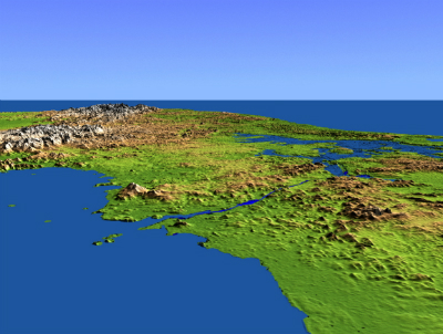 Figure 1: The Panama Canal with the Gulf of Panama in the foreground and the Caribbean Sea in the distance.