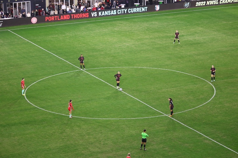 Figure 1: The start of a soccer match in the 2022 National Women's Soccer League Championship.